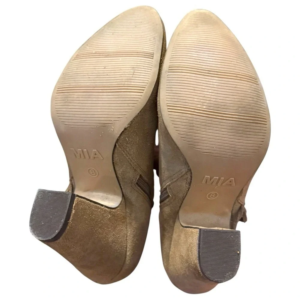 MIA‎ Selina Fringe Ankle Boots Tan Suede Leather Size 8 Boho Western Chic